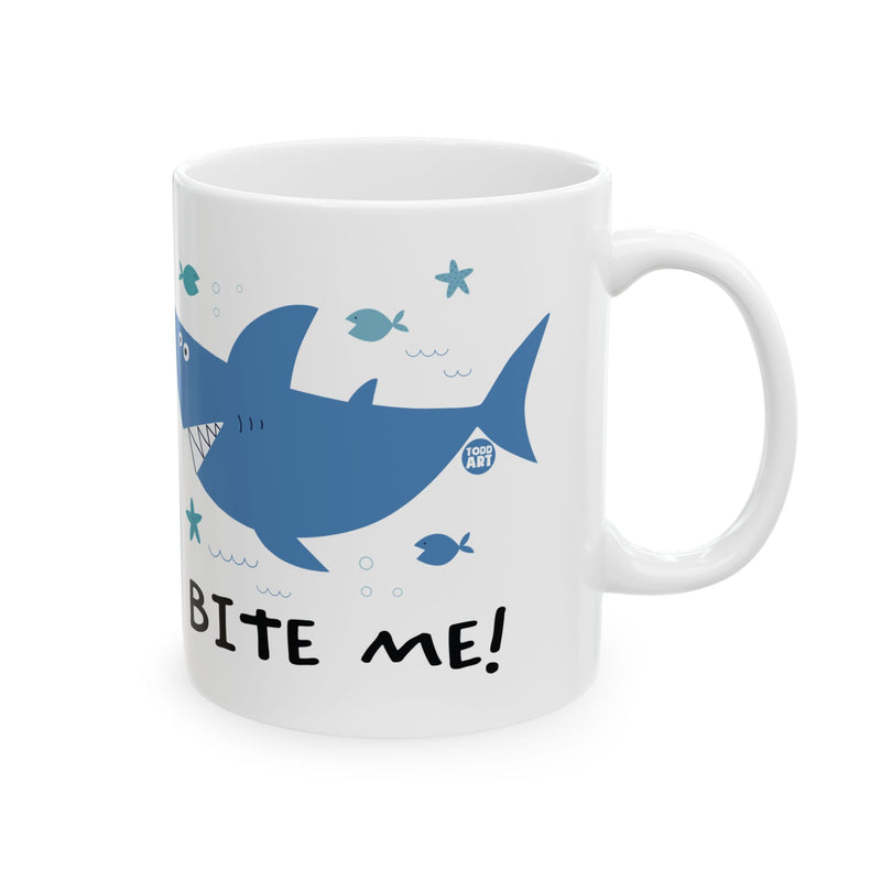 Load image into Gallery viewer, Bite Me Shark Coffee Mug, Funny Shark Coffee Mug, Sarcastic Shark Mug
