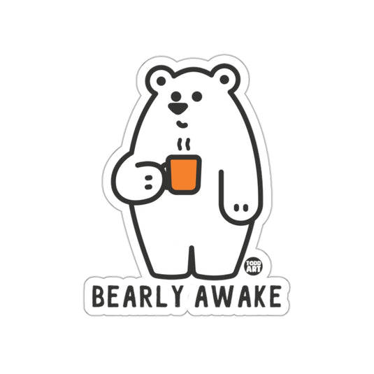 Bearly Awake Cute Bear Holding Coffee Sticker