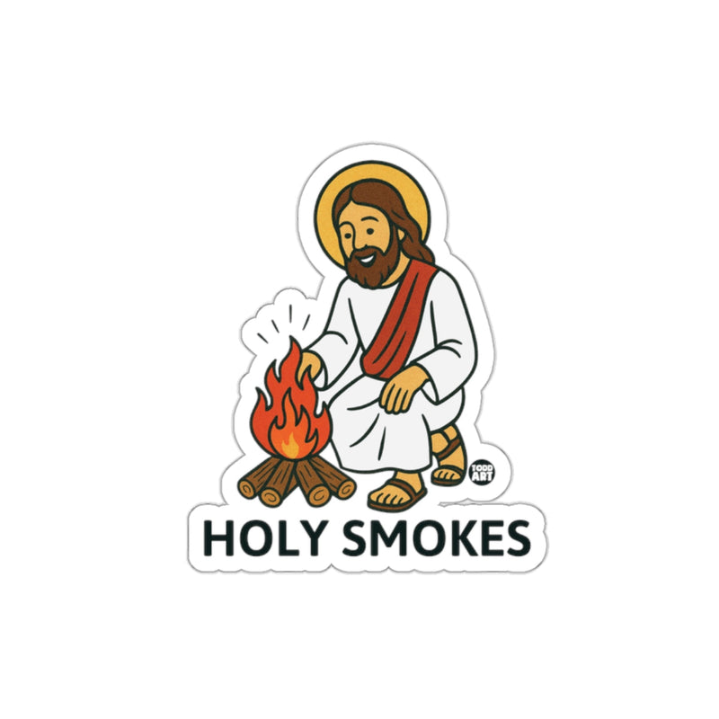 Load image into Gallery viewer, Holy Smokes Sticker with Jesus by Campfire
