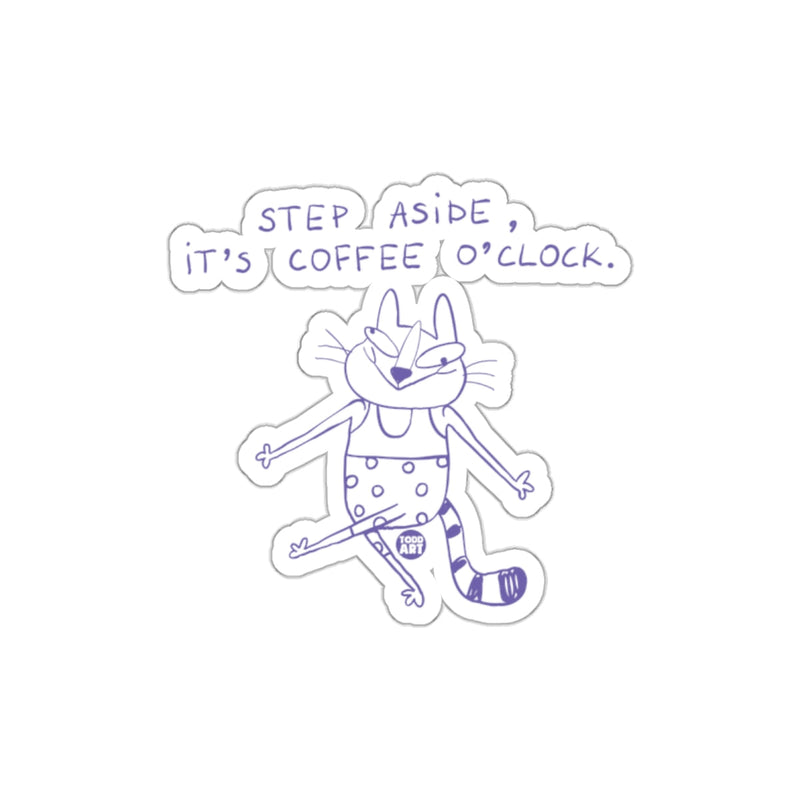 Load image into Gallery viewer, Step Aside It's Coffee O'clock Cartoon Cat Sticker
