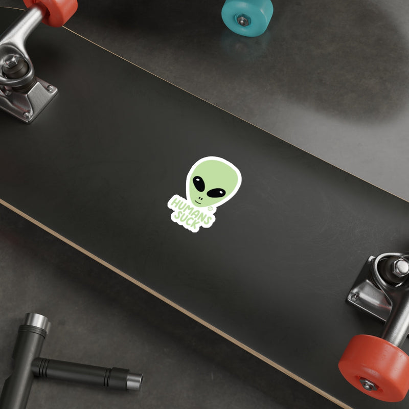 Load image into Gallery viewer, Alien Head Sticker with Humans Suck Skateboard Decor
