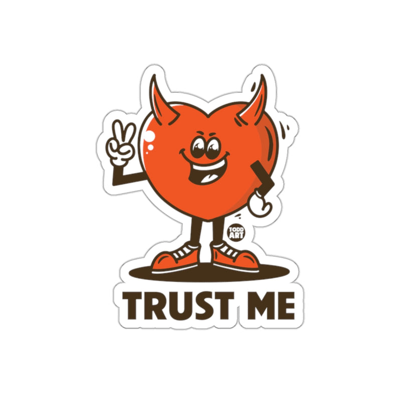 Load image into Gallery viewer, Trust Me Red Cartoon Heart Sticker with Peace Sign
