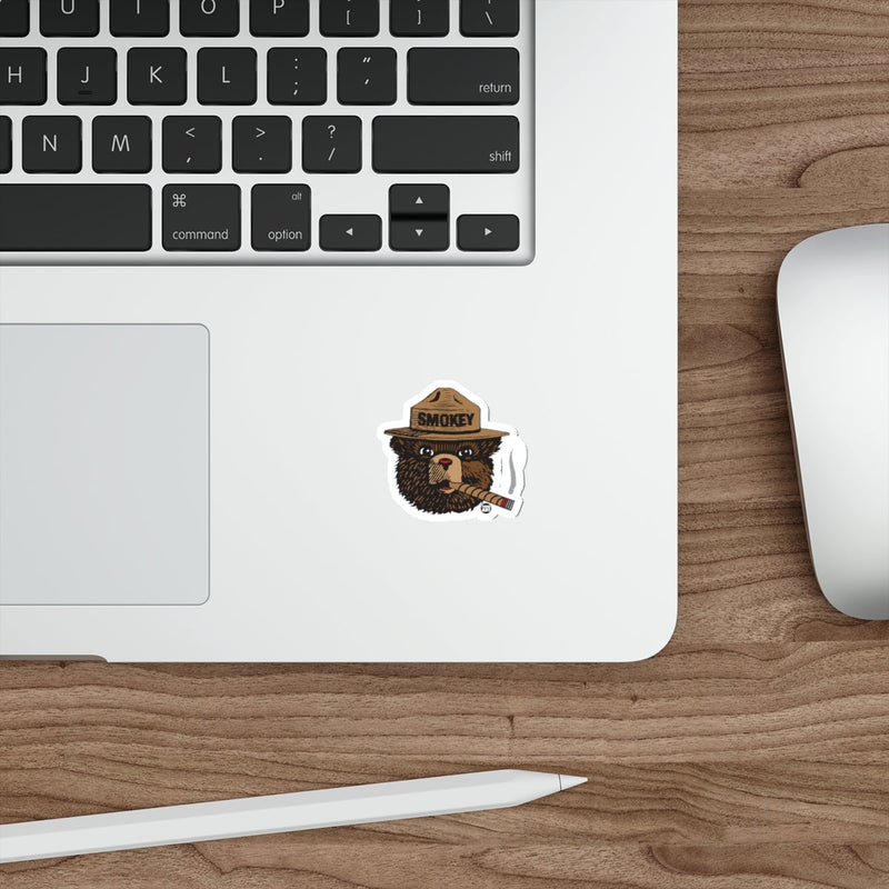 Load image into Gallery viewer, Cartoon Smokey Bear with Cigar Todd Art Logo sticker
