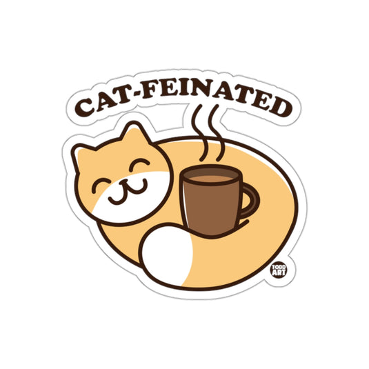 Cat-feinated Cat with a Coffee Cup Design sticker
