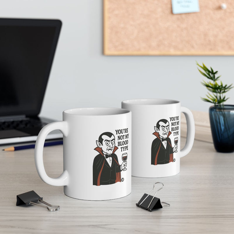 Load image into Gallery viewer, Funny Vampire Coffee Mug with Humorous Blood Type Design
