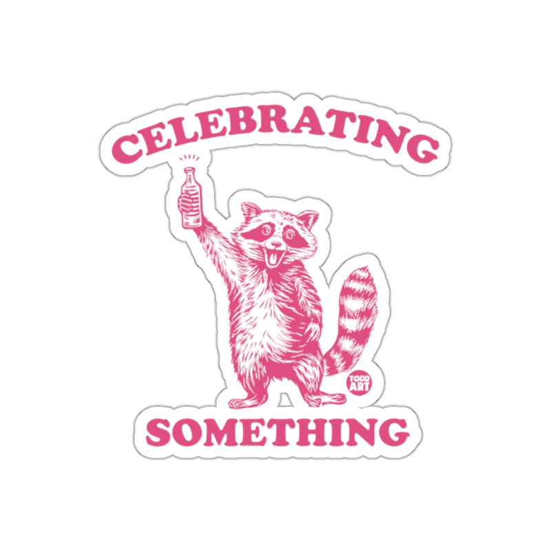 Load image into Gallery viewer, Celebrating Something Pink Raccoon With Bottle sticker
