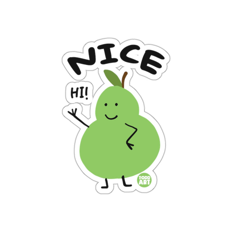 Load image into Gallery viewer, Cute Green Pear Character Saying Nice HI Sticker
