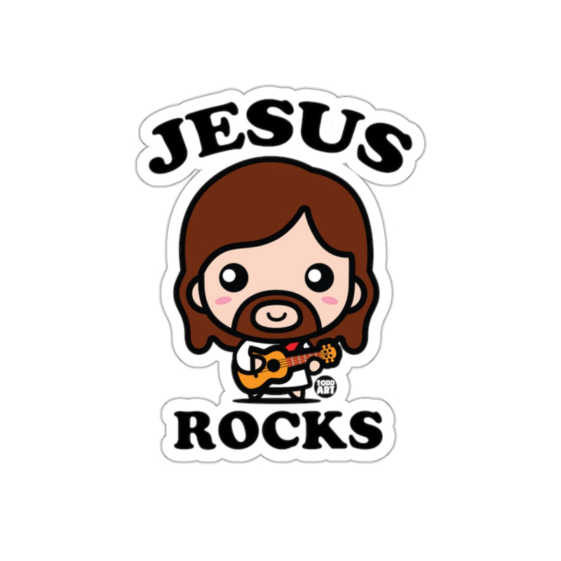 Load image into Gallery viewer, Cute Jesus Rocks Guitar Cartoon Sticker Design
