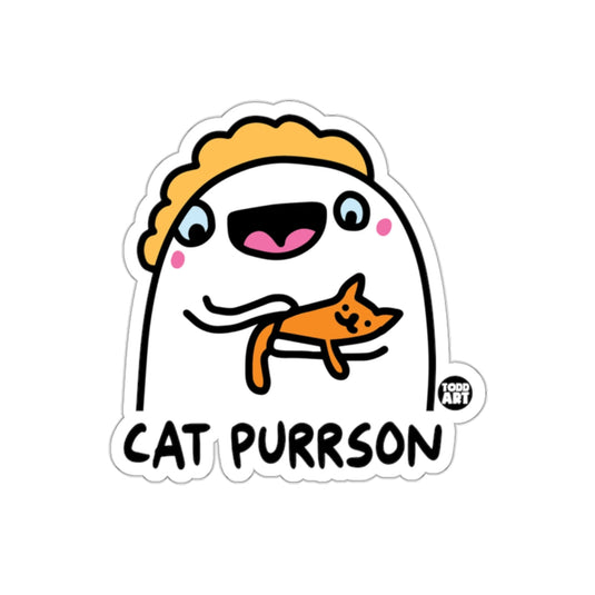 Cat Purrson Holding A Happy Cat Cartoon Style sticker