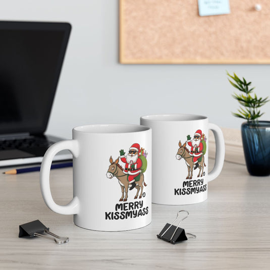 Merry Kissmyass Santa Mug with Fun Holiday Design
