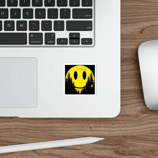 Yellow Smiley Forest Moon Birds Design 