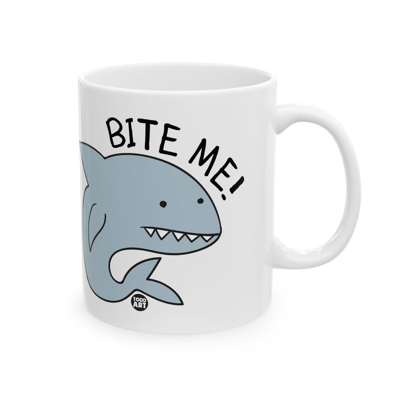 Load image into Gallery viewer, Bite Me Shark Coffee Mug, Funny Great White Shark Mug
