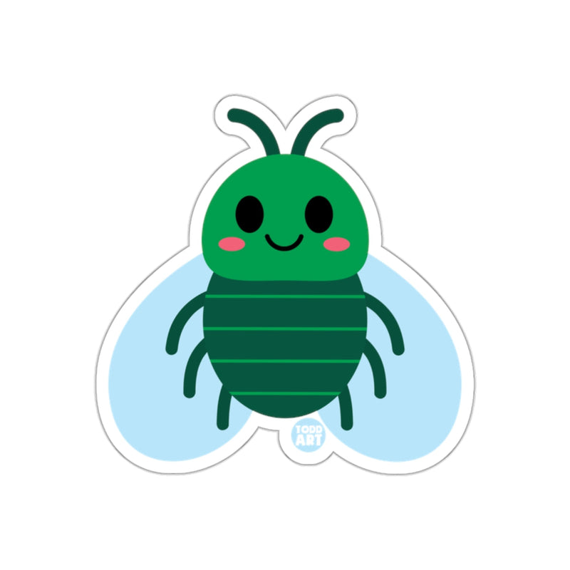 Load image into Gallery viewer, Cute Smiling Green Bug with Blue Wings Sticker
