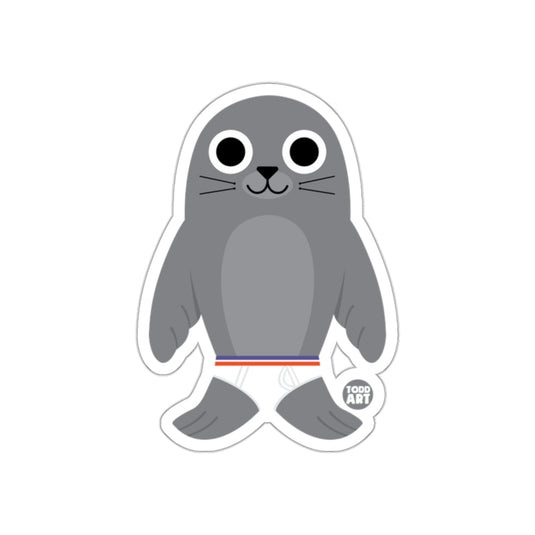 Cute Cartoon Gray Seal with Stripes Sticker