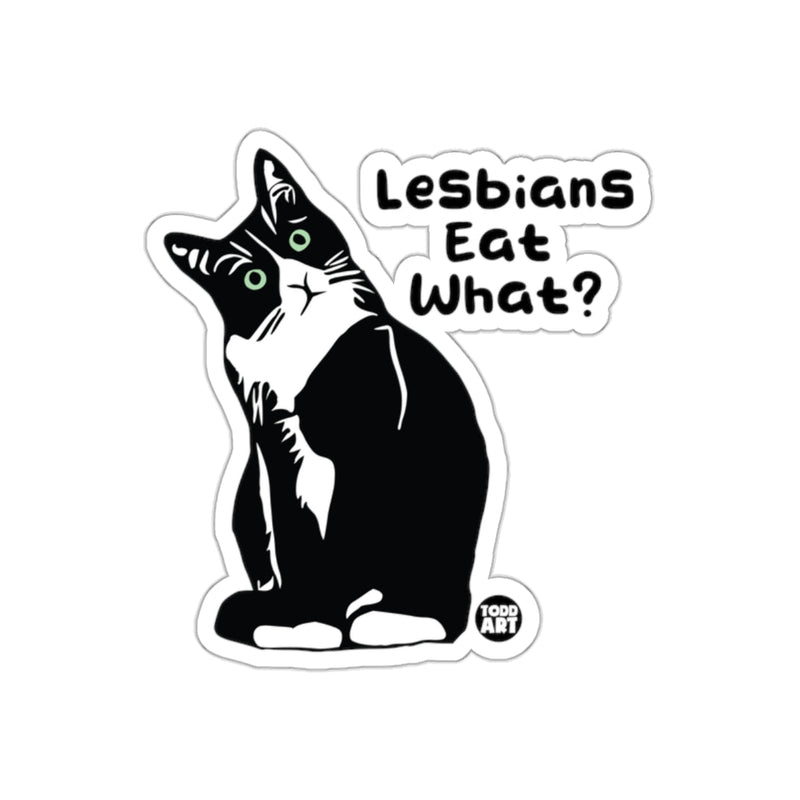 Load image into Gallery viewer, Lesbians Eat What Cat Graphic Sticker Illustration
