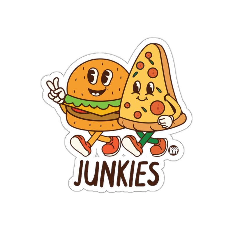 Load image into Gallery viewer, Cartoon Burger With Pizza Slice Together Junkies sticker
