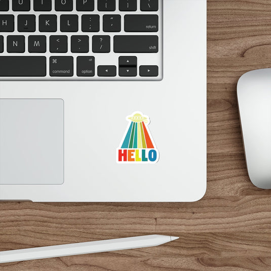 Rainbow UFO Hello Sticker for Laptops Water Bottles
