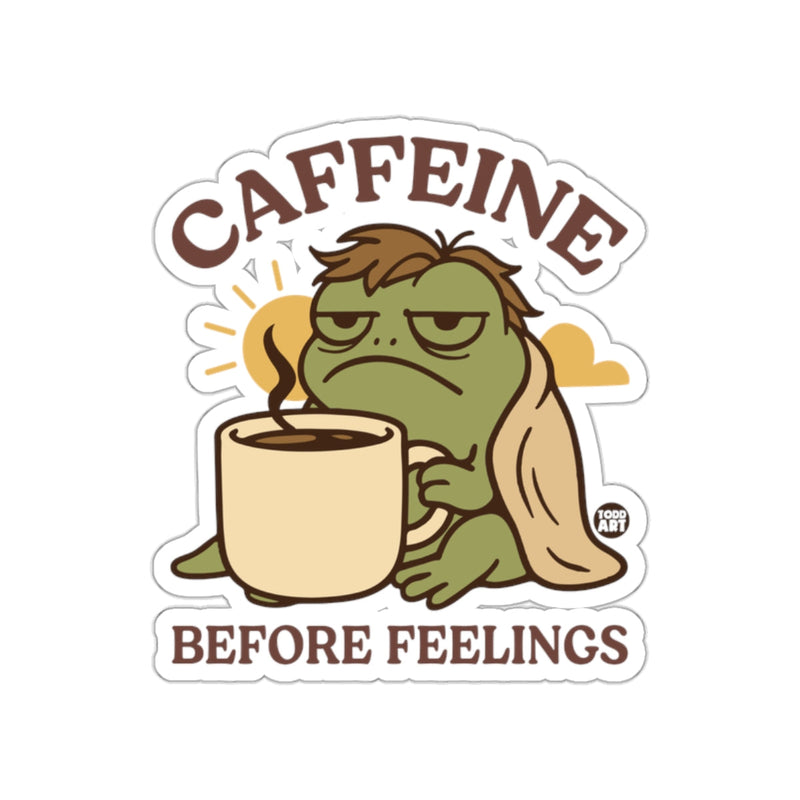 Load image into Gallery viewer, Caffeine Before Feelings Funny Sticker Decal
