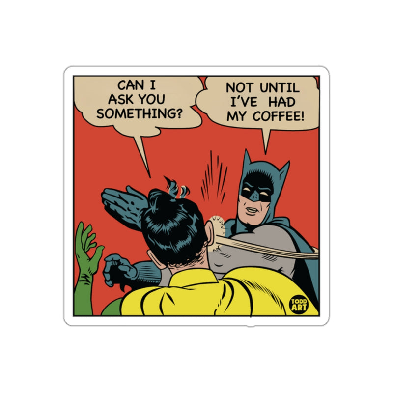 Load image into Gallery viewer, Comic Book Style Sticker Featuring Coffee and Question

