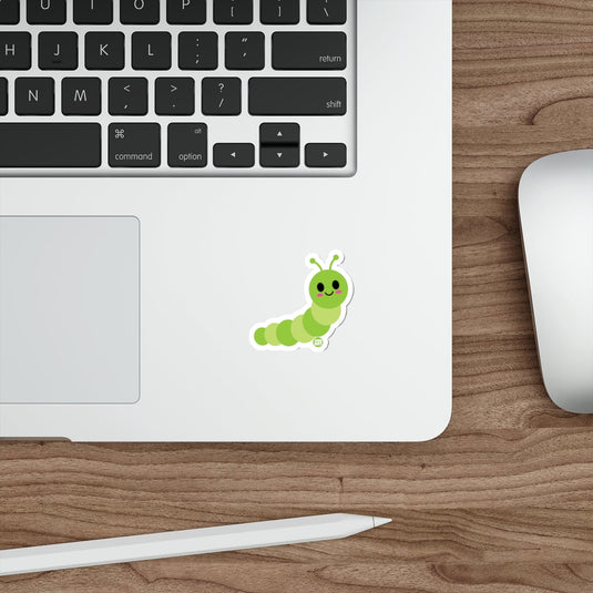 Cute Smiling Green Caterpillar Sticker for Laptop Decor