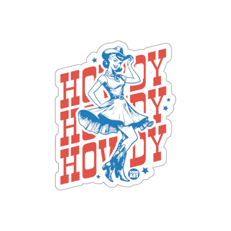 Load image into Gallery viewer, Howdy Cowgirl Blue and Red Graphic Design Sticker
