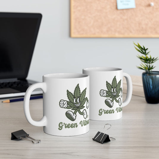 Green Vibes Happy Leaf Character Coffee Mug