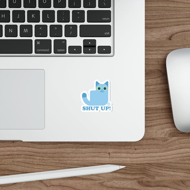 Load image into Gallery viewer, Blue Cat Shut Up Laptop And Desk Sticker Decal
