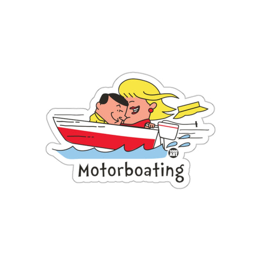 Motorboating Couple with Beverage Art Sticker