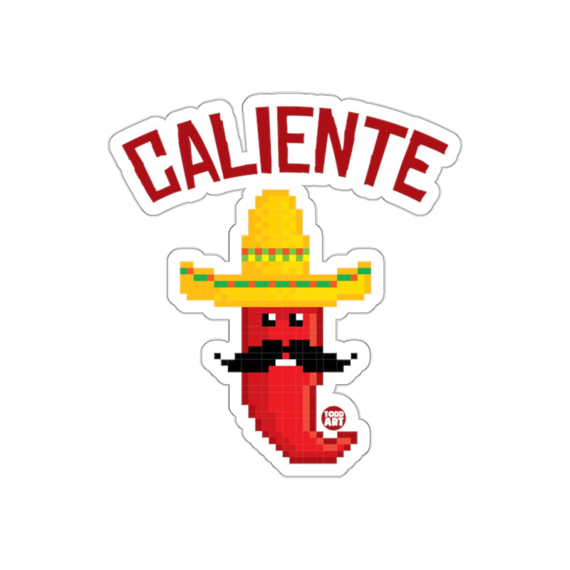 Load image into Gallery viewer, CALIENTE Pixel Art Chili Pepper Sticker with Sombrero
