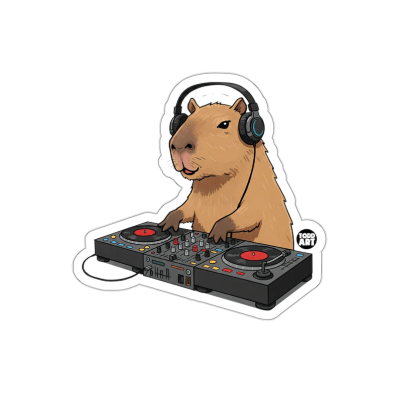 Load image into Gallery viewer, Capybara DJ with Headphones and Turntables sticker
