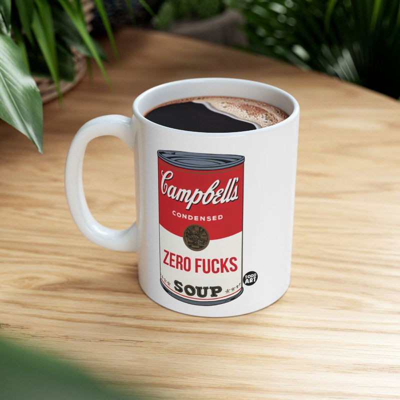 Load image into Gallery viewer, Campbells Zero Fucks Soup Funny Coffee Mug
