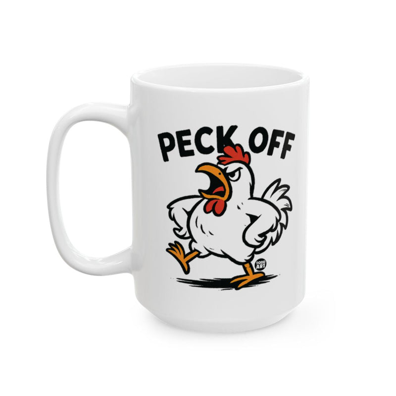 Load image into Gallery viewer, Funny Angry Chicken Peck Off Mug Coffee Cup Product
