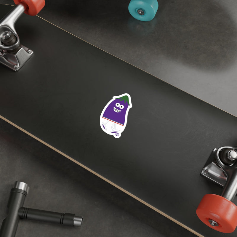 Load image into Gallery viewer, Purple Cartoon Eggplant Character Skateboard Sticker
