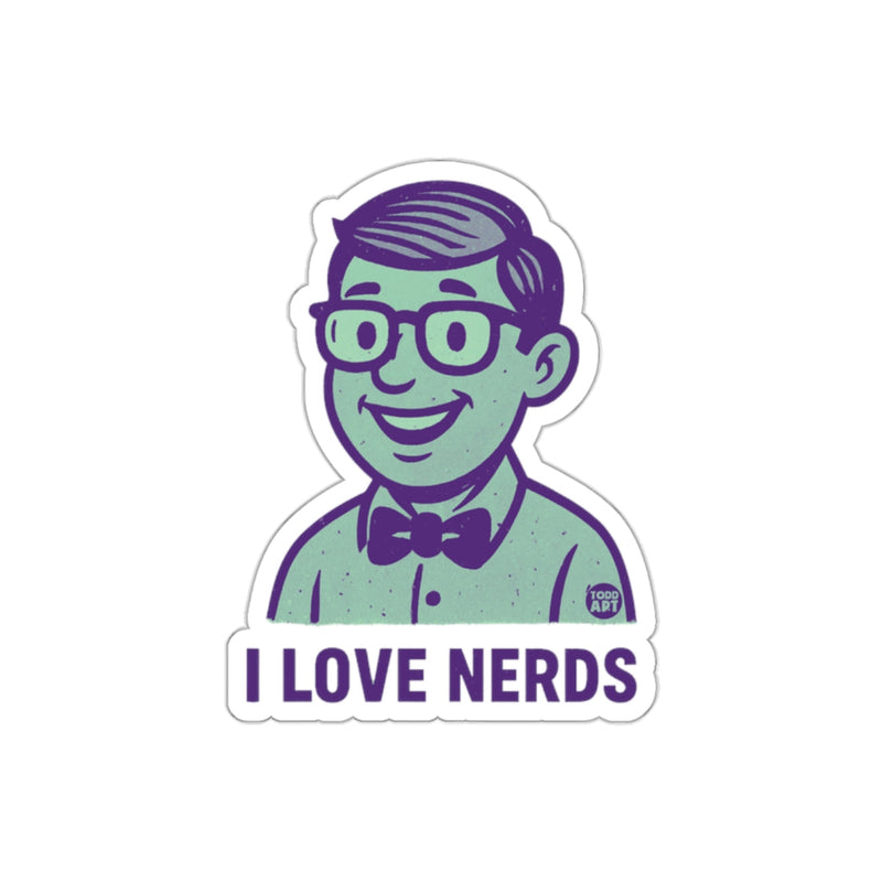 Load image into Gallery viewer, Nerd Cartoon Portrait With I LOVE NERDS Quote sticker
