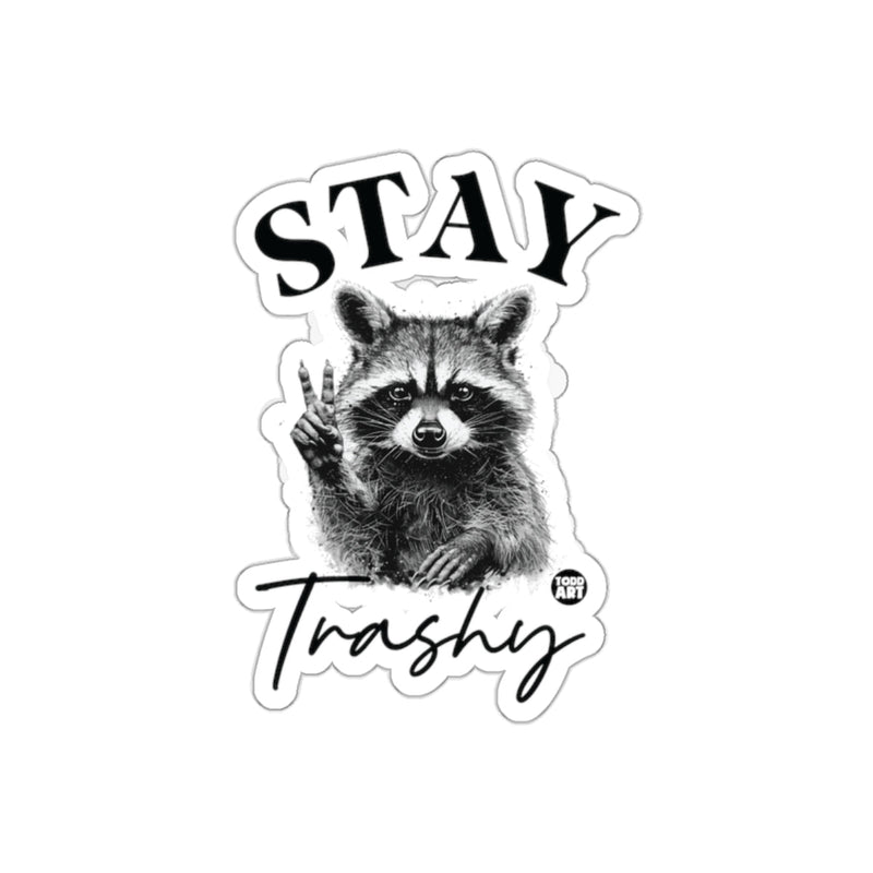Load image into Gallery viewer, Stay Trashy Raccoon Peace Sign Design Todd Art sticker
