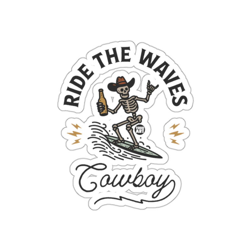 Load image into Gallery viewer, Ride the Waves Cowboy Skeleton Sticker Product
