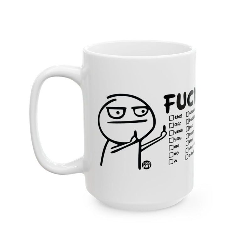 Load image into Gallery viewer, Funny Cartoon Character Profanity Checklist Mug
