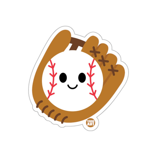Cute Smiling Baseball in Glove Cartoon Sticker