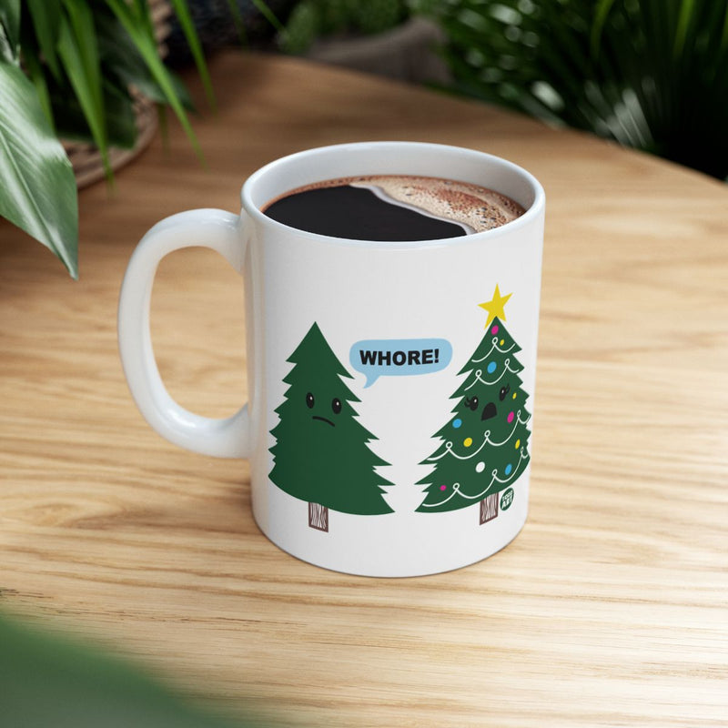 Load image into Gallery viewer, Funny Christmas Tree with Whore Quote Mug
