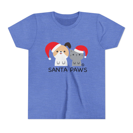 Santa Paws Kids Christmas Tee, Cute Dog and Cat Holiday Children's Shirt, Santa Dog and Cat Xmas Tee Kids