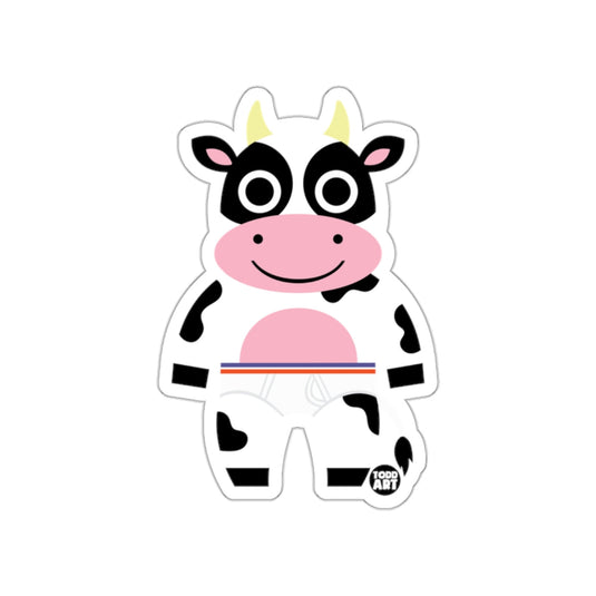 Cute Cartoon Cow Character Sticker with Colorful Belt