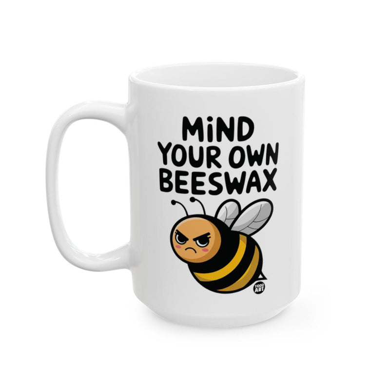 Load image into Gallery viewer, Mind Your Own Beeswax Mug with Angry Bee Design
