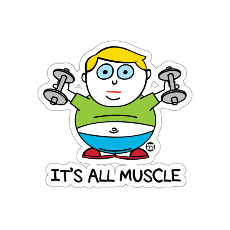 Load image into Gallery viewer, It's All Muscle Weightlifting Cartoon Design Sticker
