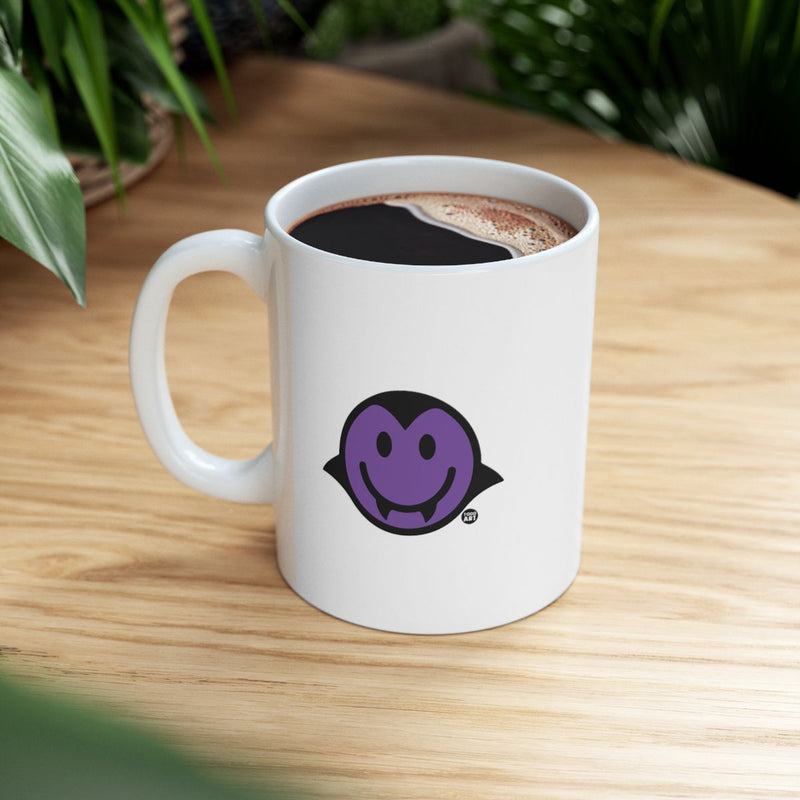 Load image into Gallery viewer, Purple Smiley Vampire Face Design Coffee Mug
