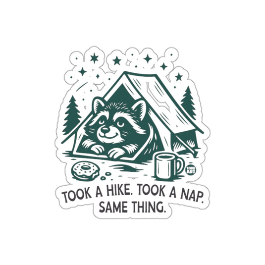 Raccoon Resting Inside Tent after Hike and Nap sticker