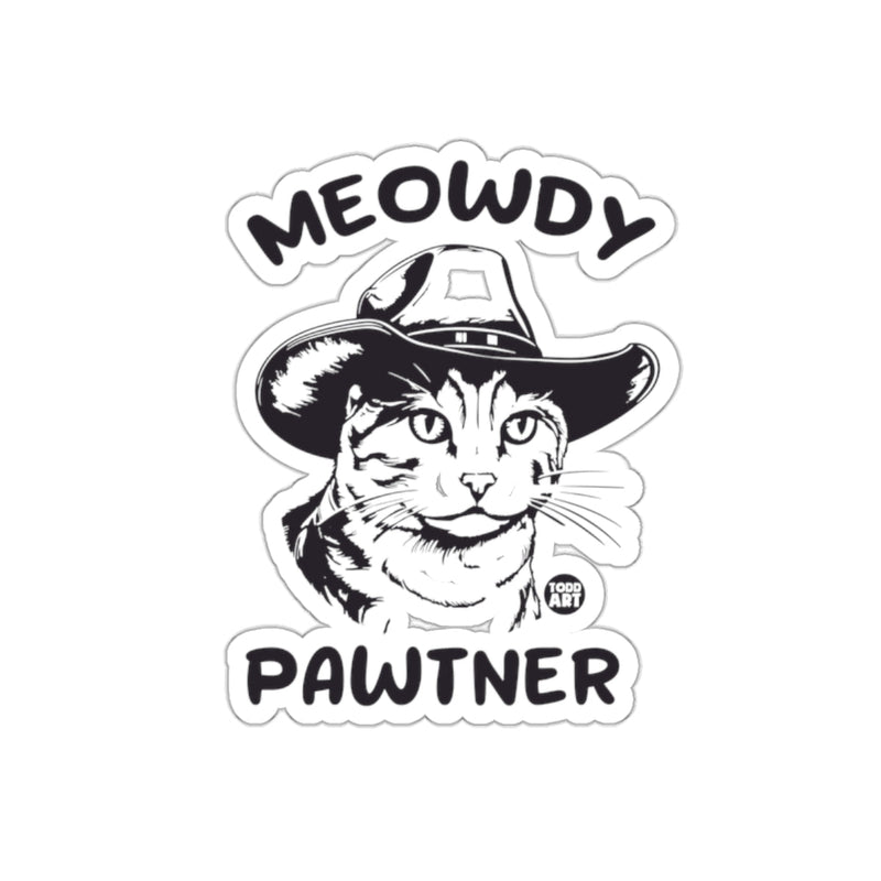 Load image into Gallery viewer, Meowdy Pawtner Cowboy Cat Sticker Product
