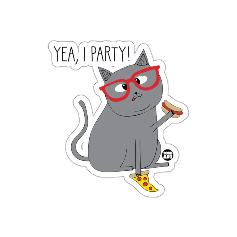 Load image into Gallery viewer, Yea I Party Funny Cat Sticker with Hotdog and Pizza
