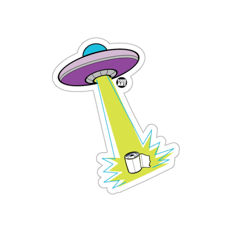 Load image into Gallery viewer, UFO Abducting Toilet Paper Funny Sticker Design
