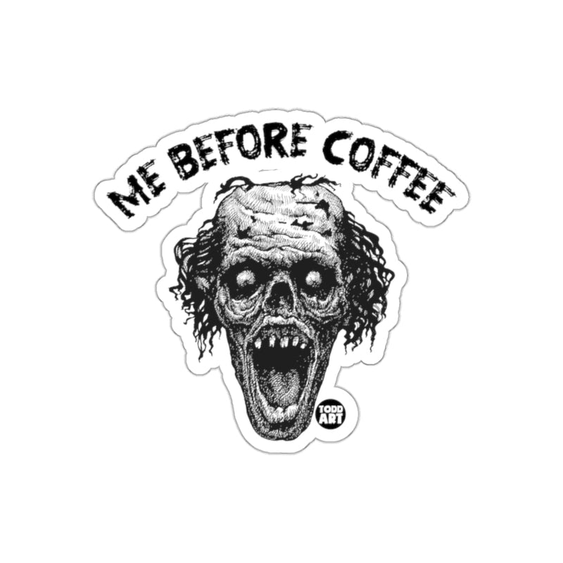 Load image into Gallery viewer, Me Before Coffee Funny Skull Sticker Design Artwork
