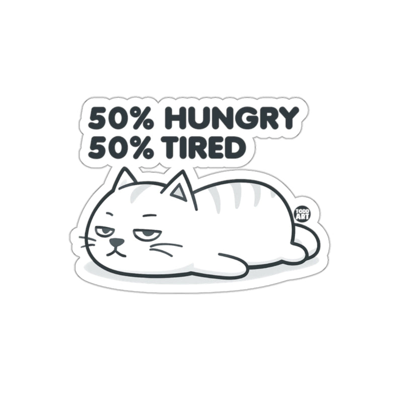 Load image into Gallery viewer, 50% Hungry 50% Tired Cat Sticker Shop Item
